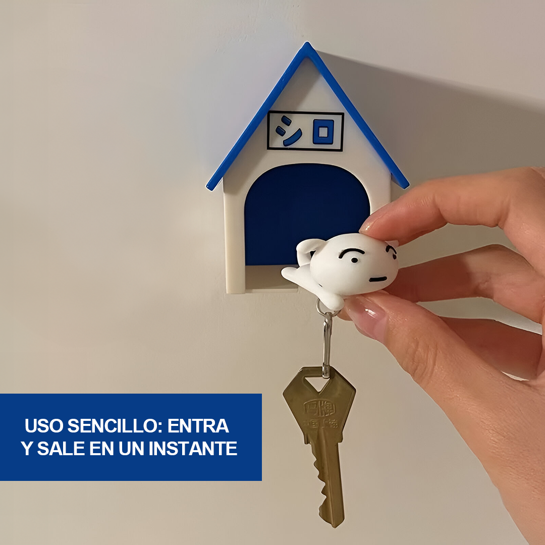 Llavero de Perrito Blanco con Casita