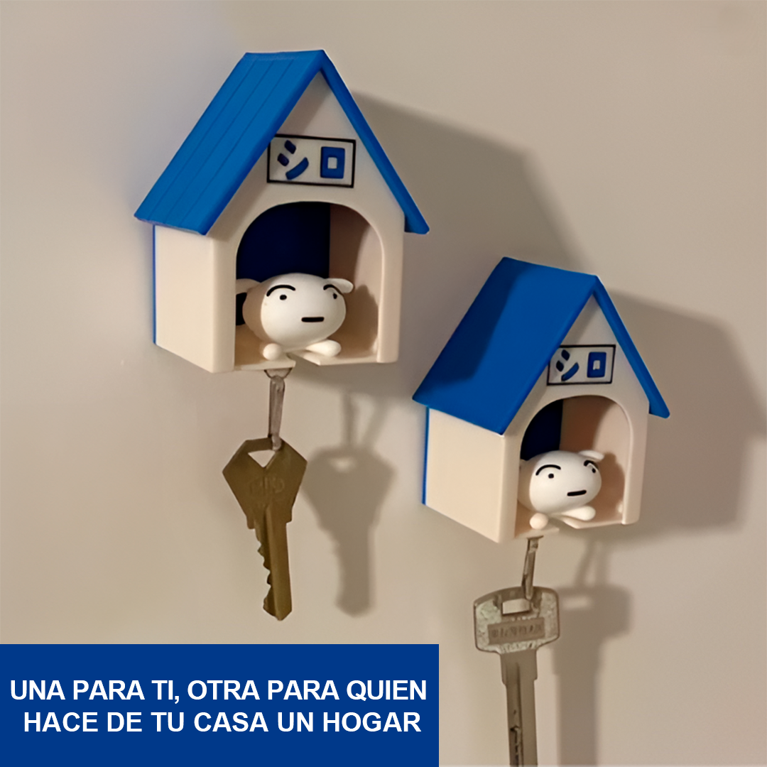 Llavero de Perrito Blanco con Casita